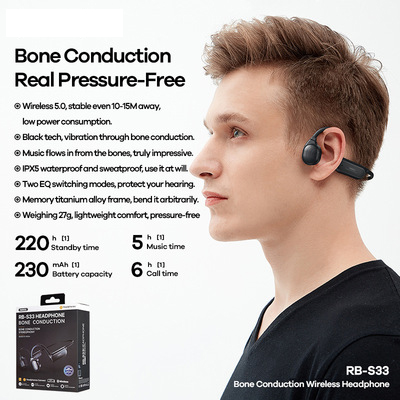 หูฟังแบบสปอร์ตไร้สายแบบ Bone conduction แบบแขวนด้านหลังหูฟังชนิดใส่ในหูที่ไม่เจ็บปวด RB-S33