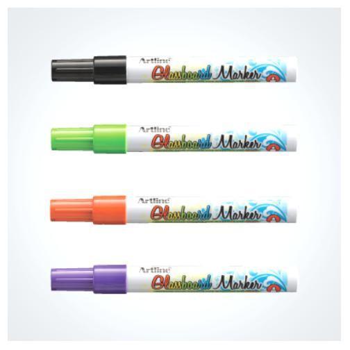 ปากกาเขียนกระจก อาร์ทไลน์ ชุด 4 ด้าม (สีดำ,เขียว,ส้ม,ม่วง) ปากกาเรืองแสง