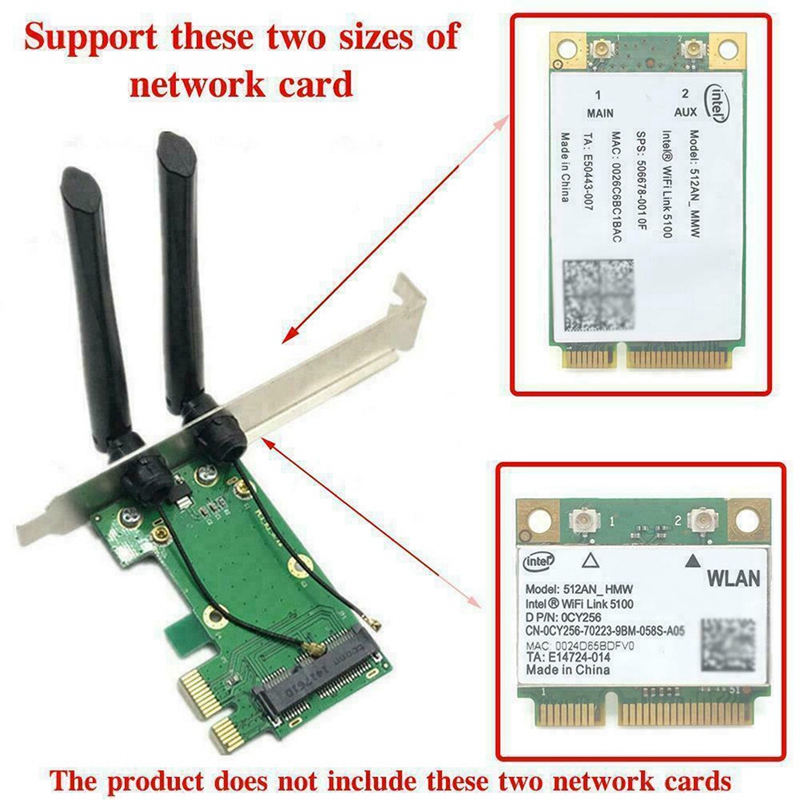 Wireless Card WiFi Mini PCI-E Express to PCI-E Adapter with 2 Antenna External for PC