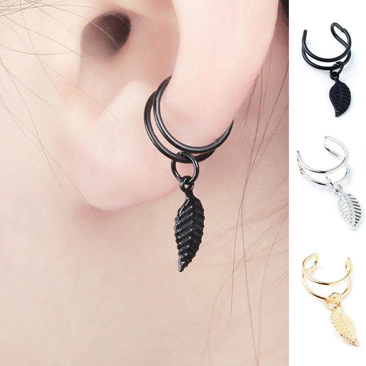 ต่างหู ไม่ต้องเจาะหู ตุ้มหู Ear Cuff Wrap Earrings Leaves Jewelry Piercing Clip On Earrings Triangle Cartilage Clip Diy Settings - 1 ข้าง