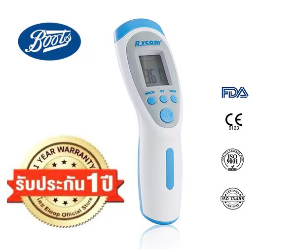 เครื่องวัดอุณหภูมิหน้าผาก Rycom100% เครื่องวัดอุณหภูมิขวดนมแบบไม่สัมผัสเครื่องวัดอุณหภูมิอินฟราเรดดิจิตอล/รับประกัน 1ปี