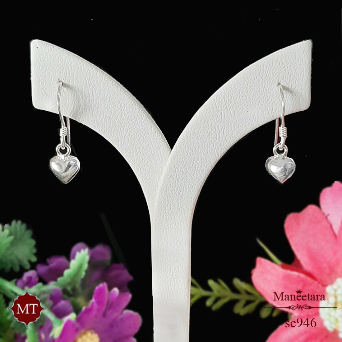 ต่างหูเงินแท้ แบบตะขอ ตุ้งติ้งหัวใจ 925 Sterling Silver Heart Earrings : มณีธารา MT Jewelry (se946)