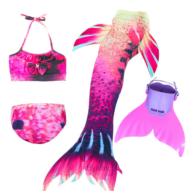 ชุดว่ายน้ำเด็กผู้หญิง Spark Mermaid Tail 4 ชิ้นพร้อม Monofin สำหรับเด็ก 100-155 ซม สามารถใช้เป็นชุดปาร์ตี้วันเกิดหรือของขวัญคริสต์มาส Flipper สระว่ายน้ำเครื่องแต่งกายชุดเจ้าหญิง ราคาถูก สี ที่ปัดแก้มสีชมพู สี ที่ปัดแก้มสีชมพูไซส์ 8 ปี