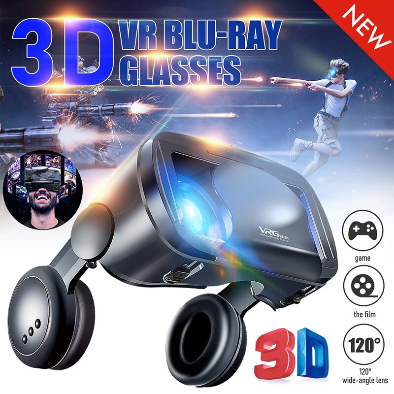 กลายเป็นโรงภาพยนตร์จอยักษ์ IMAX ในไม่กี่วินาที แว่นVR แว่น 3D แว่นตาดูหนัง สำหรับสมาร์ทโฟนทุกรุ่น สีดำ ปรับสายตาสั้นได้ 0 ~ 600 องศา เกมวีอาร์ แว่นดูหนัง ประสบการณ์การมองเห็น 360 องศา 3D VR box เล่นเกม แว่นvrมือถือ Glasses with Stereo Headphone