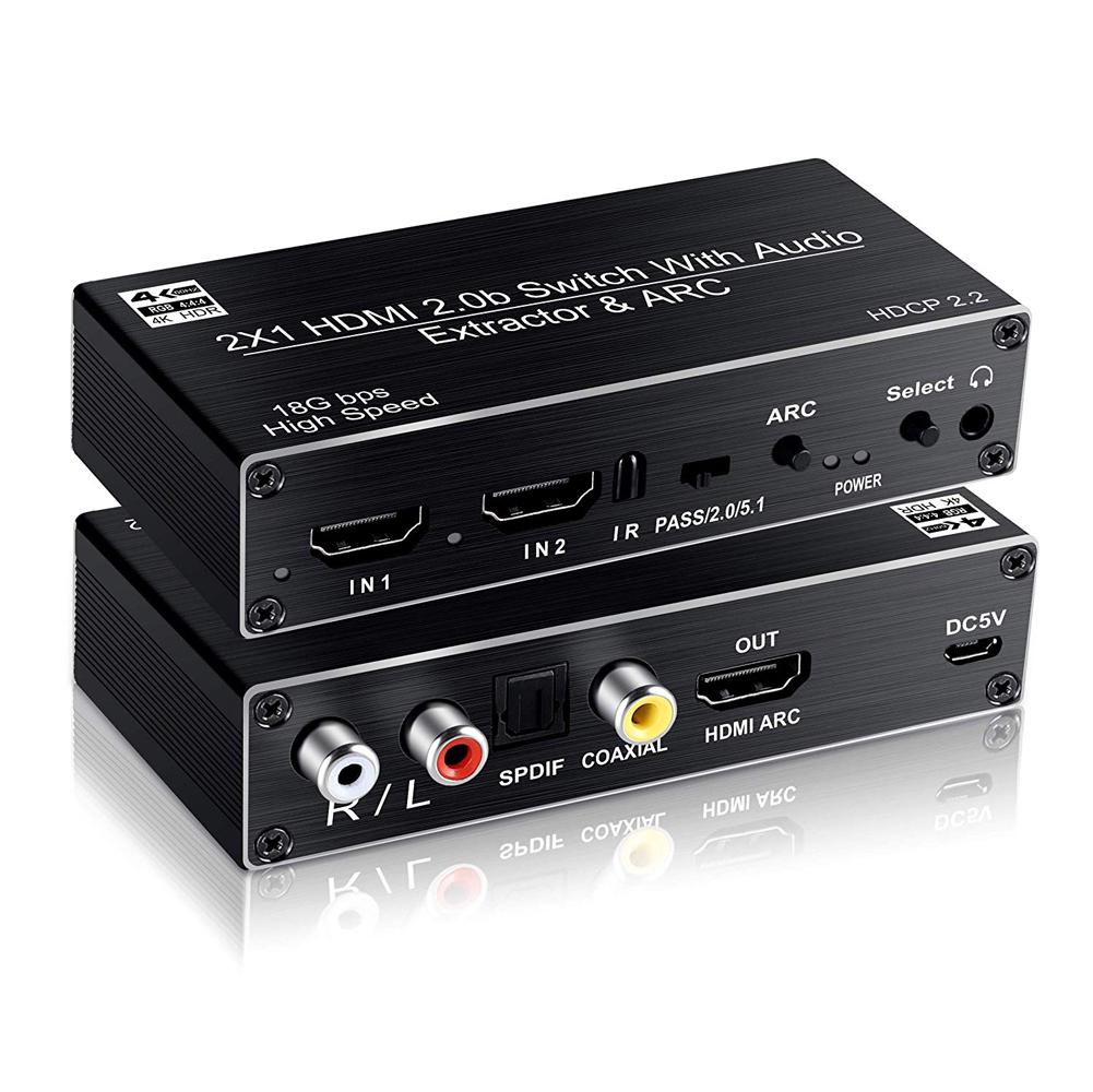 2x1 HDMI 2.0 4K 60Hz HDMI SWITCH สนับสนุน 3D ARC และ Optical Toslink ...