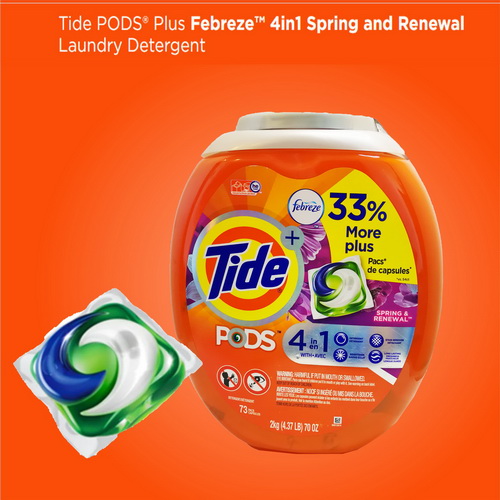 [มีของพร้อมส่ง] Tide Pods Plus Febreze Spring & Renewal, 73 Ct Laundry Detergent Pacs , Tide PODS® Plus Febreze™ 4in1 Spring and Renewal Laundry Detergent Pacs , [73 เม็ด]