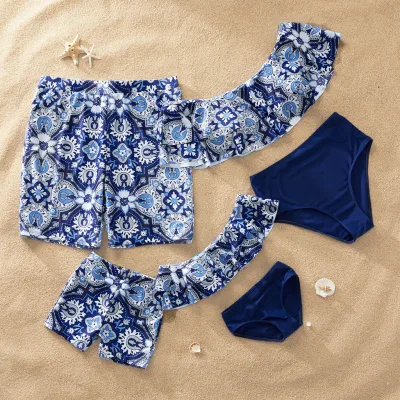 PatPat 2-Piece Blue Floral Print Family Matching Swimsuit Swimwear
