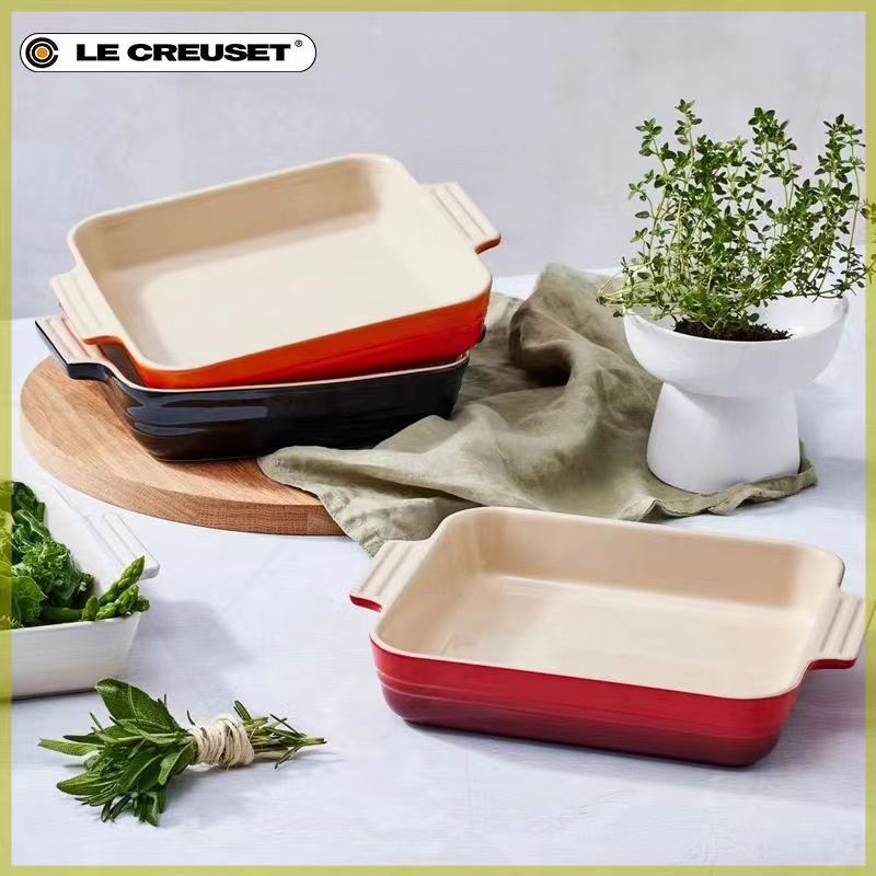 Le Creuset Rectangular Barbecue Plate 26cm Baking Bowl Pan Oven Microwave Large Ceramic MIG
