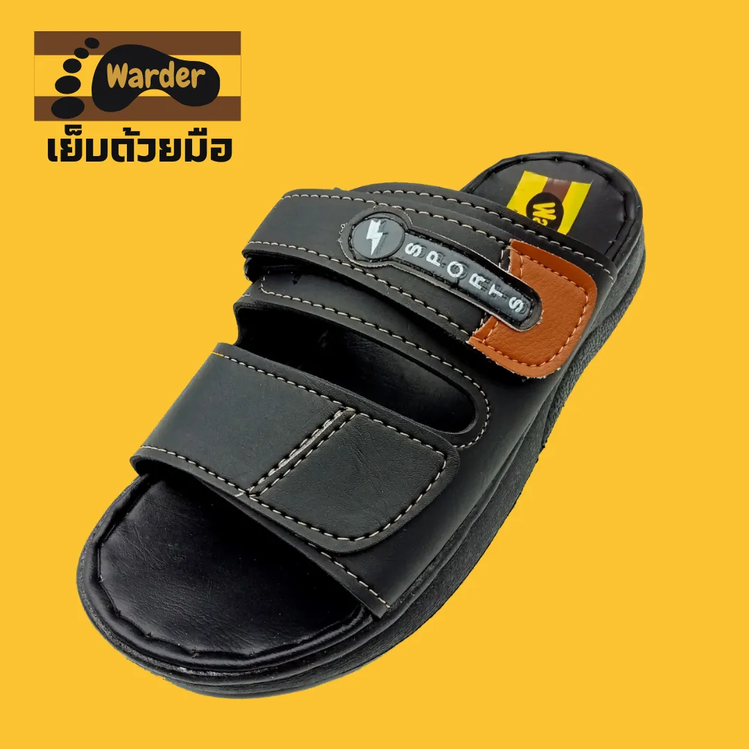 SSS Warder Sports 40-44 รองเท้าวอคเกอร์ รองเท้าแตะผู้ชาย รองเท้าแตะหนัง PU รองเท้าแตะสวม รองเท้าพระสงฆ์ (ดำ,น้ำตาล)