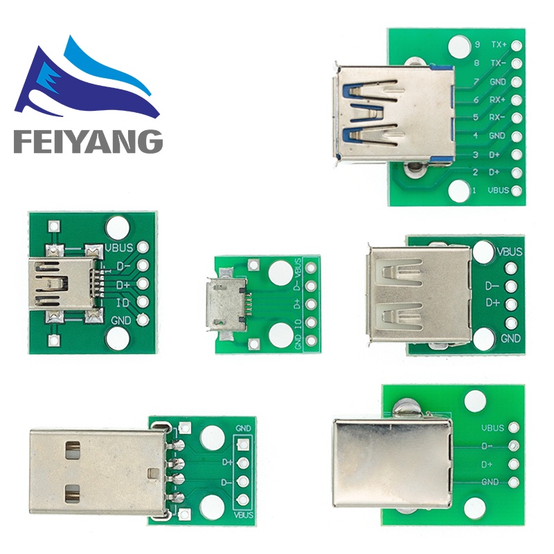 5pcs MICRO MINI USB2.0 3.0 Male Female USB to Dip Female B-type Square interface Printer Mike 5p patch to inline adapter board