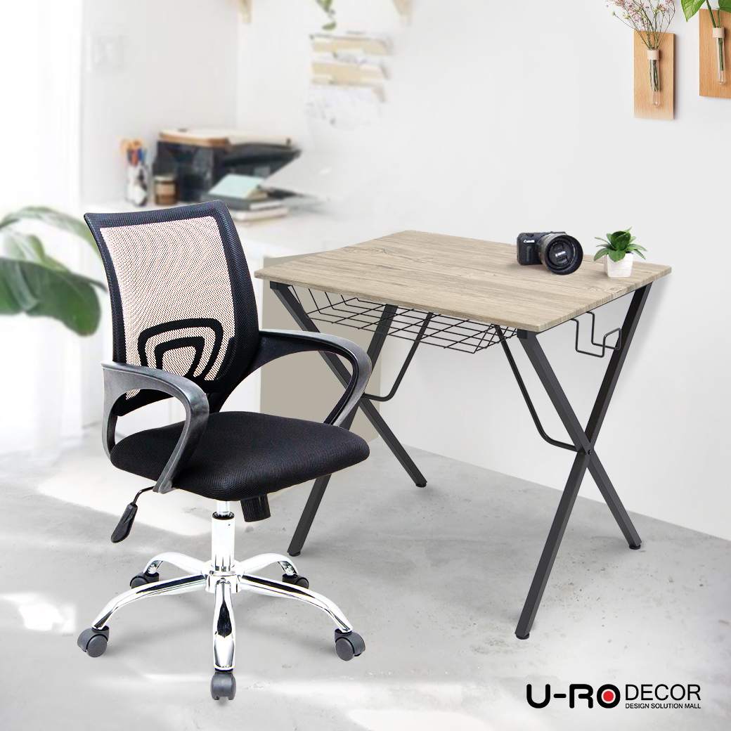 [ลด฿500 ULZ413] U-RO DECOR ชุดโต๊ะทำงานอเนกประสงค์ รุ่น LEXUS (เล็กซัส) สีโอ๊ค + เก้าอี้สำนักงาน รุ่น ICHI (อิชิ) สี ดำ สี ดำ