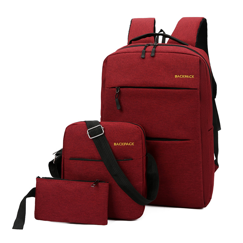 กระเป๋าเป้สะพายหลังเซต 3 ใบ พร้อมสายชาร์จ USB กระเป๋าโน๊ตบุค กระเป๋าใส่คอม สินค้าพร้อมส่ง สี สีแดง