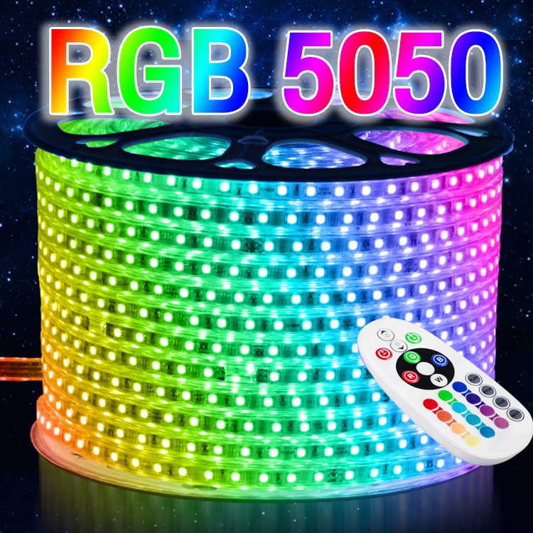 220V RGB 5050 - LED พร้อมรีโมทควบคุมไฟ ไฟเส้น ไฟในรถ ไฟแถบ เปลี่ยนสีได้ Light RGB STRIP ไฟเส้น ไฟตกแต่งห้อง
