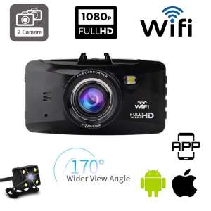 กล้องติดรถยนต์ 2 กล้อง Full HD 1080P มี wifi ในตัว มุมกว้าง 170องศา รองรับ IOS และ Android  ของแท้ รับประกัน 1 เดือน