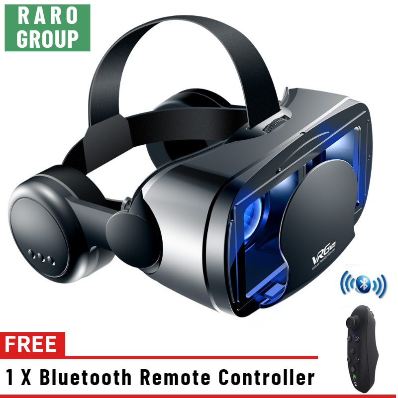 RARO 2020 ใหม่ VRG Pro + 3D VR ชุดหูฟัง แว่นตา ความจริงเสมือน ด้วยคอนโทรลเลอร์ สำหรับเกมภาพยนตร์ และหูฟังแบบปรับได้ สำหรับ iphone 5 ~ 7 นิ้ว Xiaomi