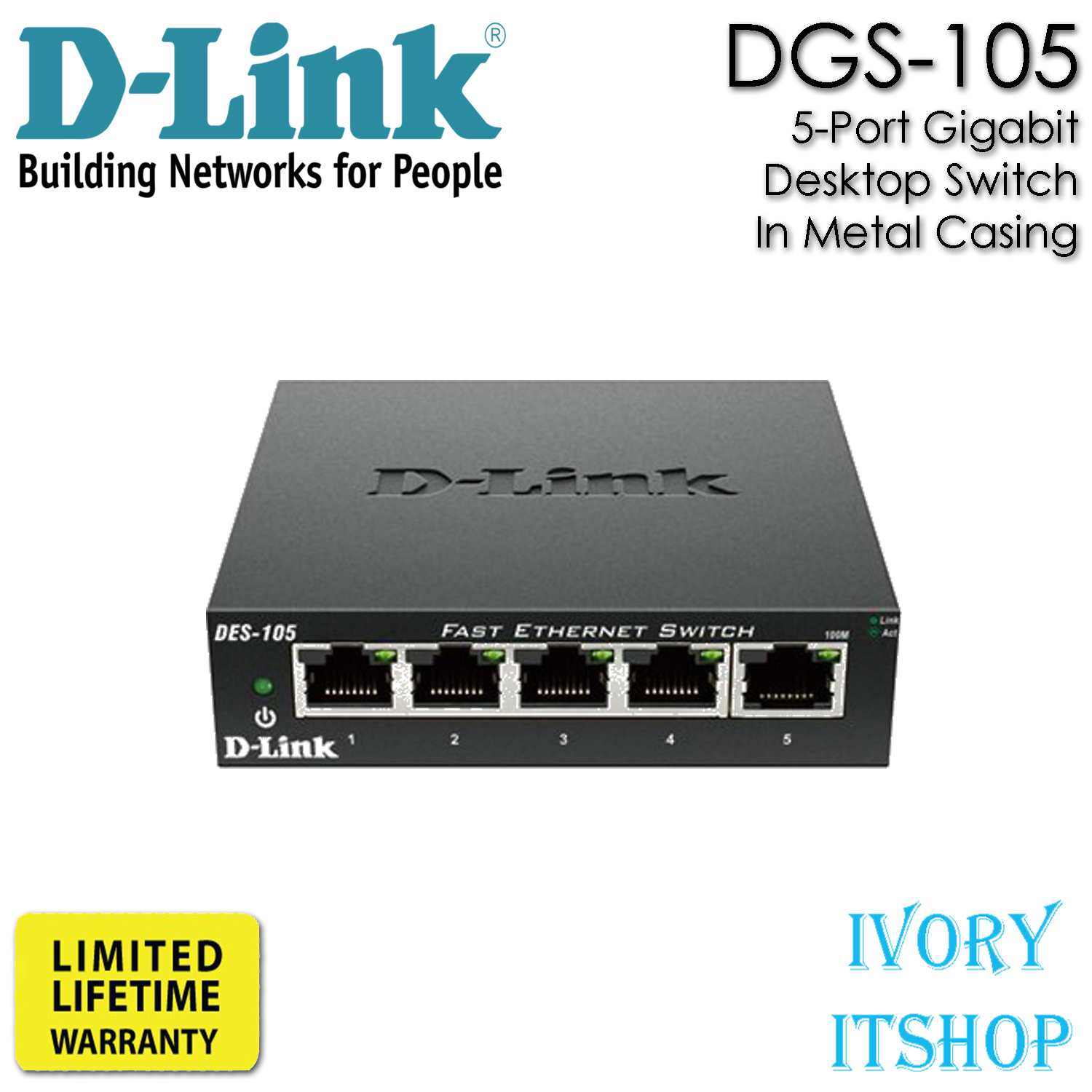D-Link 5-Port Gigabit Desktop Switch In Metal Casing DGS-105
