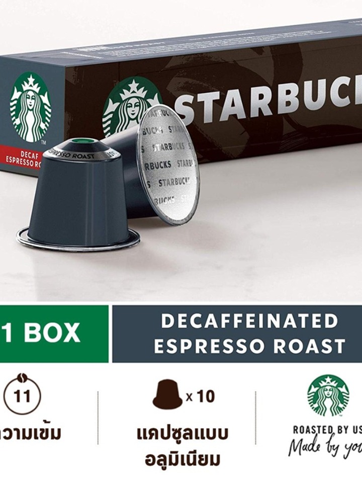 Starbucks Capsule Nespresso กาแฟแคปซูล สำหรับ Nespresso กาแฟสด กาแฟดำ กาแฟคั่วบด กาแฟแคปซูล แคปซูลกาแฟ สตาร์บัค Decaf Espresso Roast แพ็ค 1 กล่อง / 10 แคปซูล