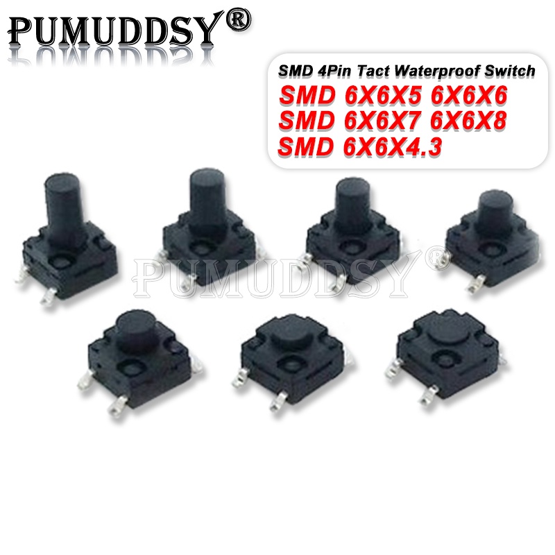 20pcs 6x6 pcb tactile tact mini push button switch smd 4pin micro switch 64.3/5/6/7/8 mm 6x6*4.3mm/5mm/6mm/7mm/8mm waterproof