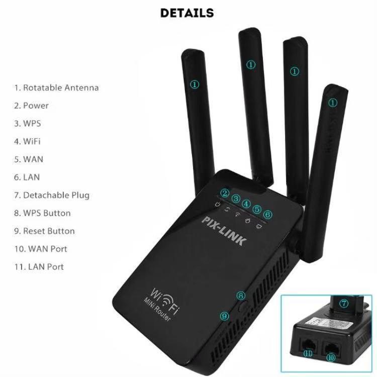 ตัวรับสัญญาณ WiFi PIX-LINK PIX-LINK LV-WR09 บ้าน Mini AC 1200M bps Wireless WiFi Router ช่วงสัญญาณ Extender 4 ภายนอกเสาอากาศ 21 คะแนนคำถาม 11 ได้รับการตอบ สีดำ