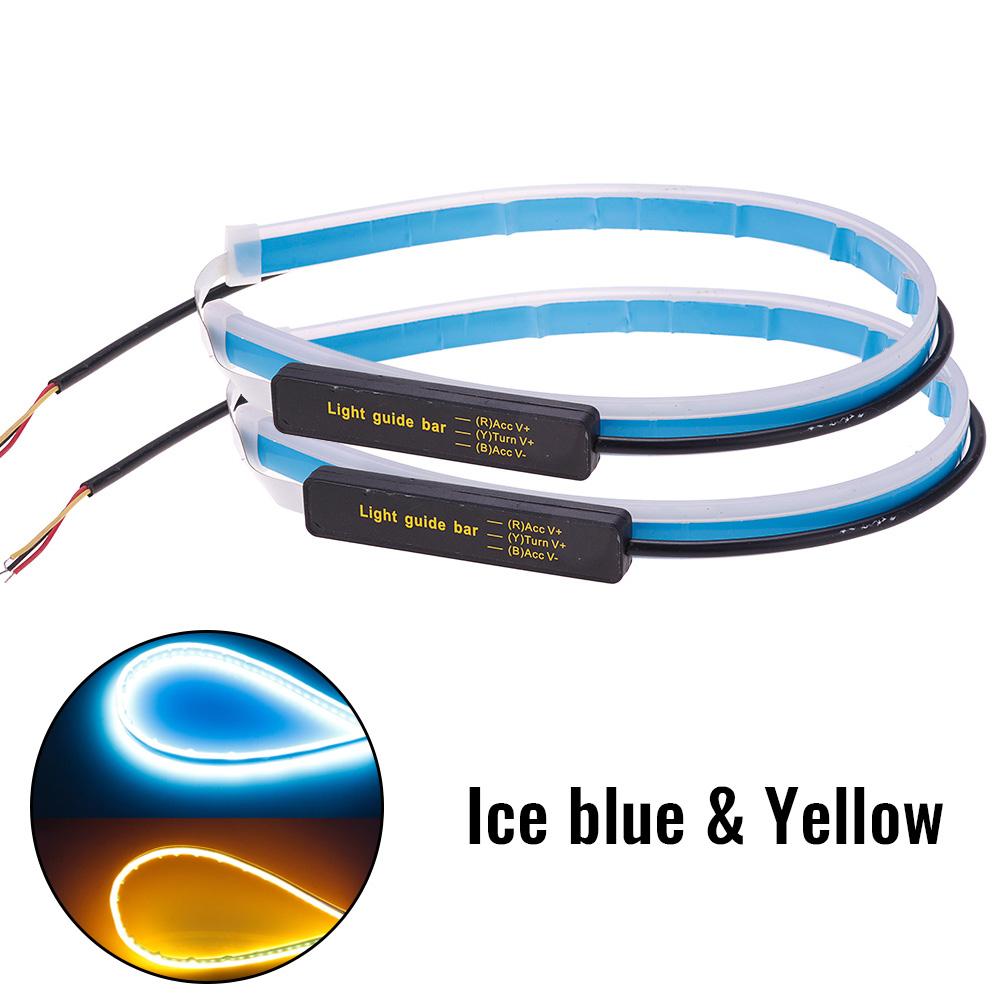 2x Ultrafine 60ซม. DRL หลอดไฟ LED ยืดหยุ่นได้สไตล์ไฟสัญญาณเลี้ยวกลางวันไฟเดย์ไลท์แถบฉีกขาดไฟหน้ารถ (Ice Blue)