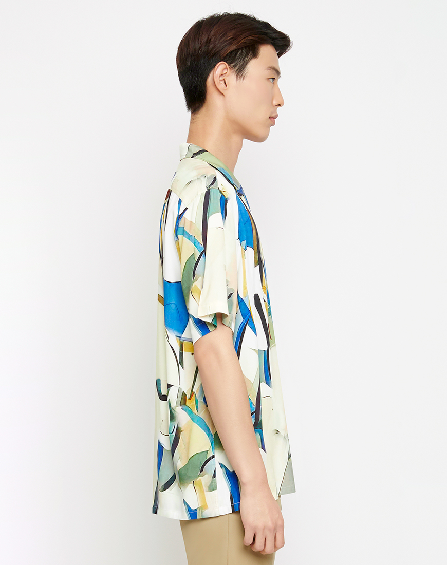 DAPPER เสื้อฮาวาย Stained Glass Motif Print สีฟ้า - DAPPER - ThaiPick