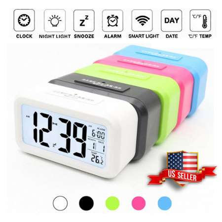 นาฬิกาปลุกดิจิตอล มีจอแสดงเวลา ผลอุณหภูมิ มีแสงสว่างเวลากลางคืน นาฬิกาปลุกตั้งโต๊ะ นาฬิกาปลุกเรื่องแสง นาฬิกาปลุก clock