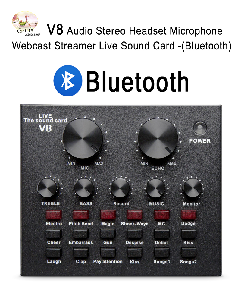 V8 Audio Stereo Headset Microphone Webcast Streamer Live Sound Card -(Bluetooth)-(รุ่นไหม่) V8 BT USB เสียงชุดหูฟังไมโครโฟน Webcast สดการ์ดเสียงสำหรับโทรศัพท์ มี Bluetooth
