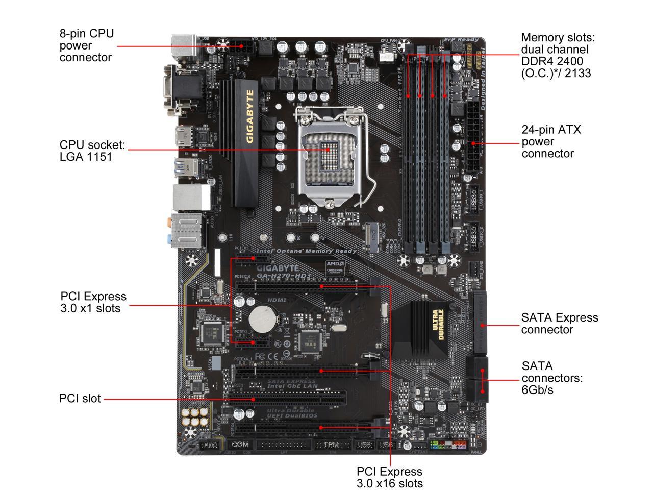 Gigabyte ga h270 hd3 rev 1 0 lga 1151 intel h270 hdmi sata 6gbs usb