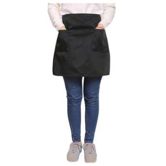 Black Half Apron Ladies Mens Chefs Waiter With 2 Pockets Bar Short Waist Solid