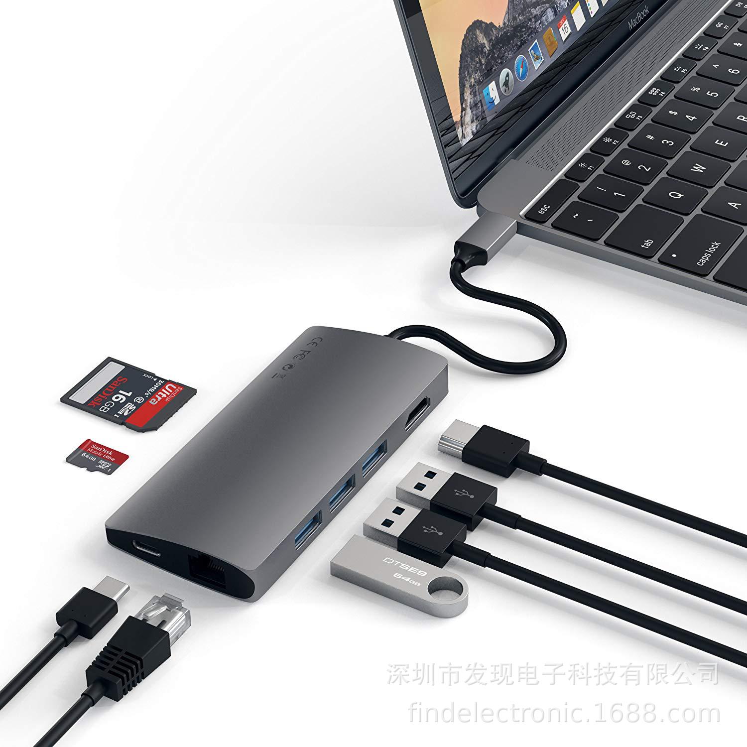 USB C USB3.1 TYPE C HUB 8 in 1 USB HUB All in One USB C to HDMI Card Reader LAN PD Charging Adapter 4K รุ่น 50538 for Huawei Mate 10/ P20/ P30, Microsoft Surface, Apple MacBook, Macbook Pro, Samsung Galaxy S8/+ / Note8/ S9/+ / Note9/ S10/+