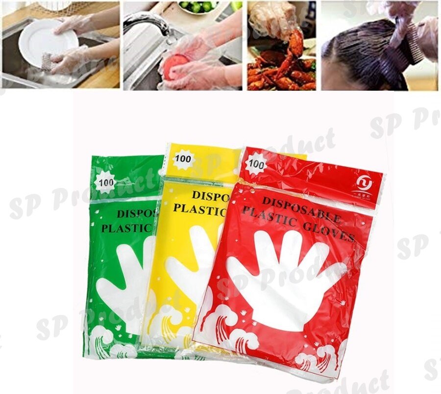 ถุงมือพลาสติกใสอเนกประสงค์ (100 ชิ้น/แพค) ใช้แล้วทิ้ง Disposable Plastic Gloves
