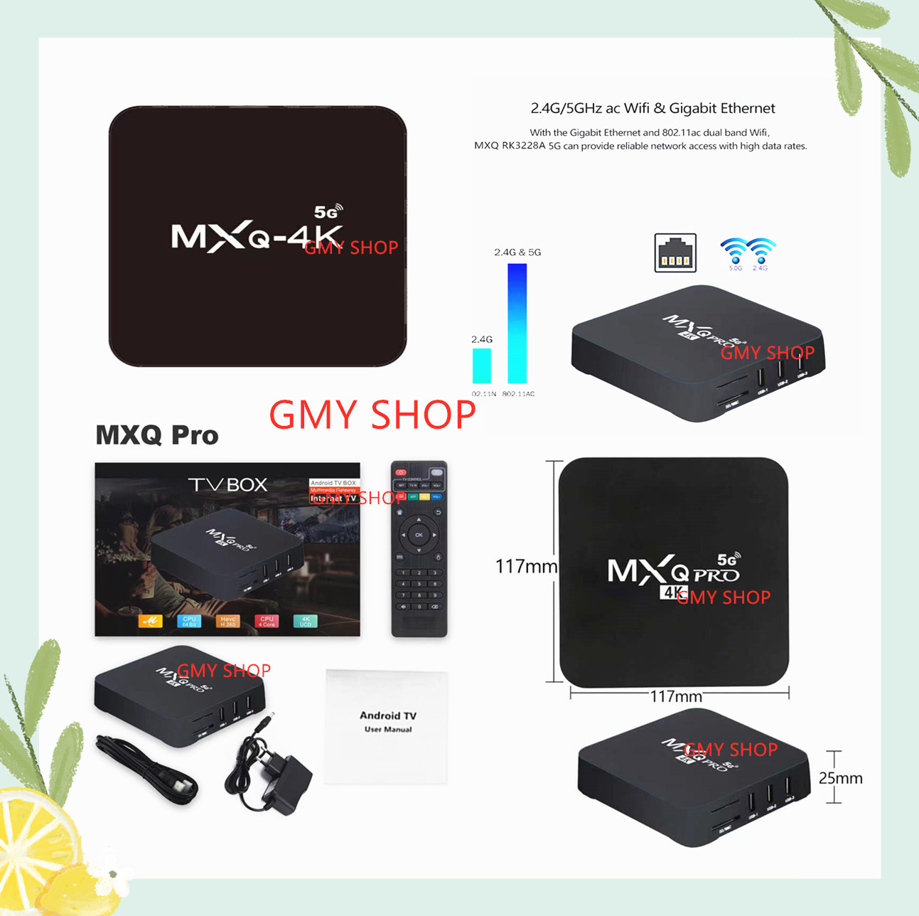 MXQ Pro Smart Box Android 10 RK3228 4K Quad Core 64bit 1GB/8GB (รับWIF2.4Gกับ5Gได้ค่ะ)