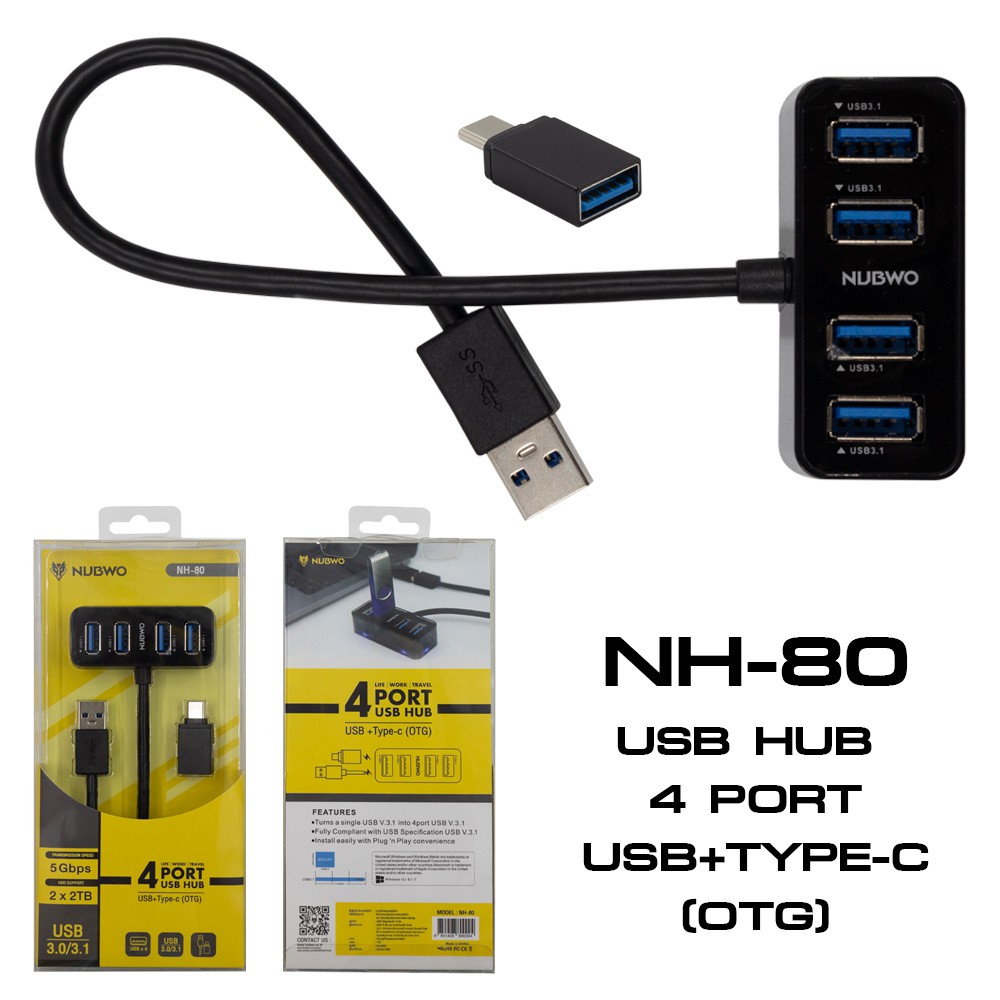 Nubwo NH-80 Hub USB3.1 4Port+Type-C OTG