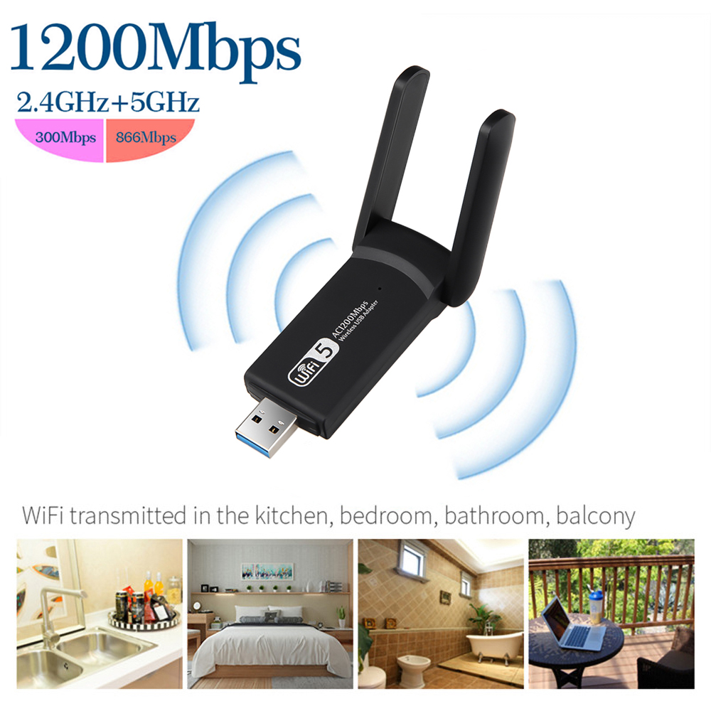 ใหม่ WIFI USB Adapter 1200Mbps USB 3.0 [2.4GHz/ 5.8GHz] การ์ดเครือข่ายไร้สาย WiFi อะแดปเตอร์ WiFi พร้อมเสาอากาศหมุนได้