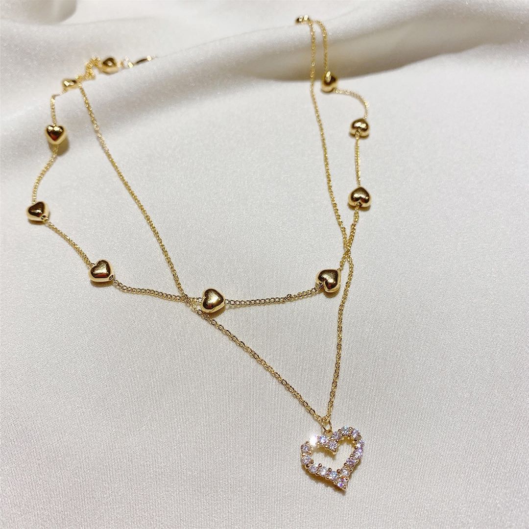 ❤Skute Moon Heart pendants สร้อยคอหัวใจน่ารักหลายชั้น เรียบง่าย Choker ผู้หญิงเครื่องประดับ