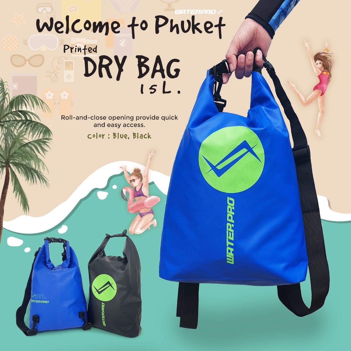 กระเป๋ากันน้ำ - WATER PRO PRINTED DRY BAG 15L