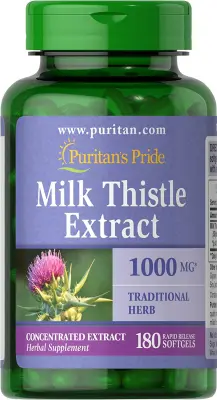 ล้างพิษ บำรุงตับ puritan Milk Thistle 1000 mg 4:1 Extract (Silymarin) 180 Softgels ของแท้ 100% นำเข้าจาก USA