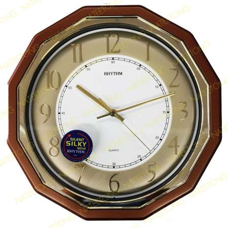RHYTHM Japan (SILENT SILKY MOVE) นาฬิกาแขวนเดินเรียบ ขนาด 14 นิ้ว CMG852NR95 สีน้ำตาล