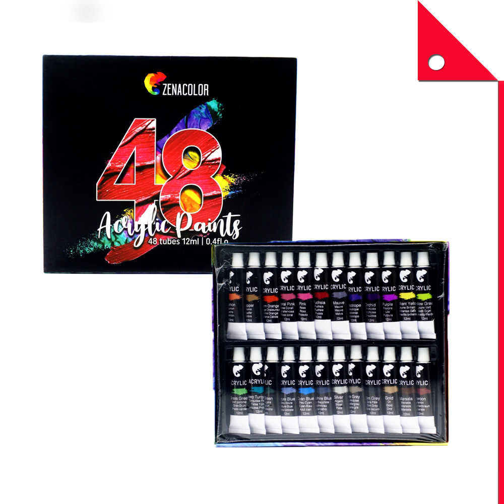 Zenacolor ZNCZCAP48* ชุดสีอะครีลิค Acrylic Paint Set, 48 Colors
