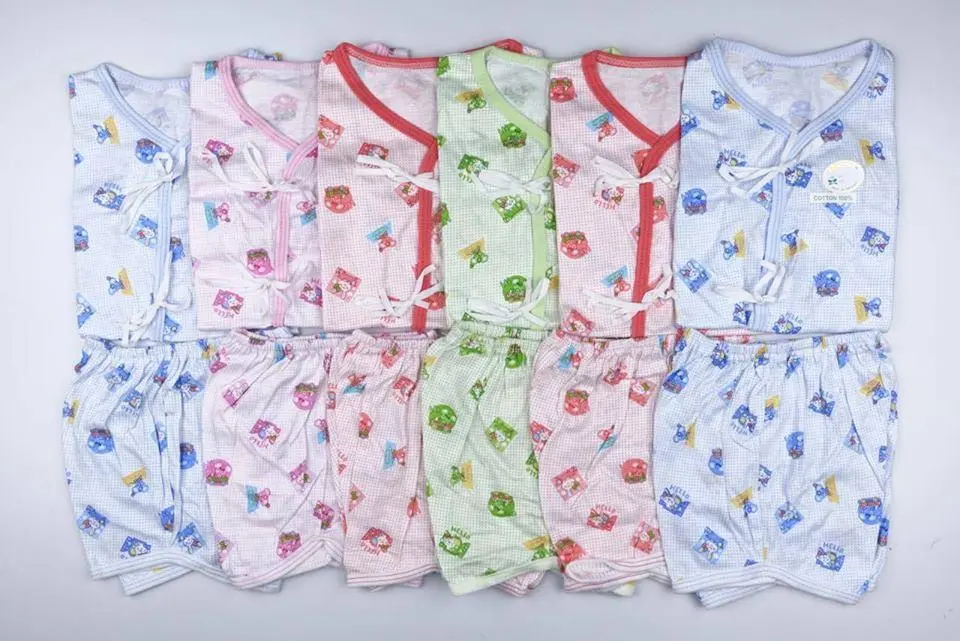 Sky Kids เสื้อผ้าเด็กอ่อน เซตชุดผูกหน้า เสื้อผูกหน้า สำหรับเด็กแรกเกิด ผ้า Cotton 100% สวมง่ายใส่สบาย 1 แพ็ค 12 ขิ้น (6 ชุด เสื้อ 6 ตัว และกางเกง 6 ตัว) คละสี ลวดลายน่ารัก