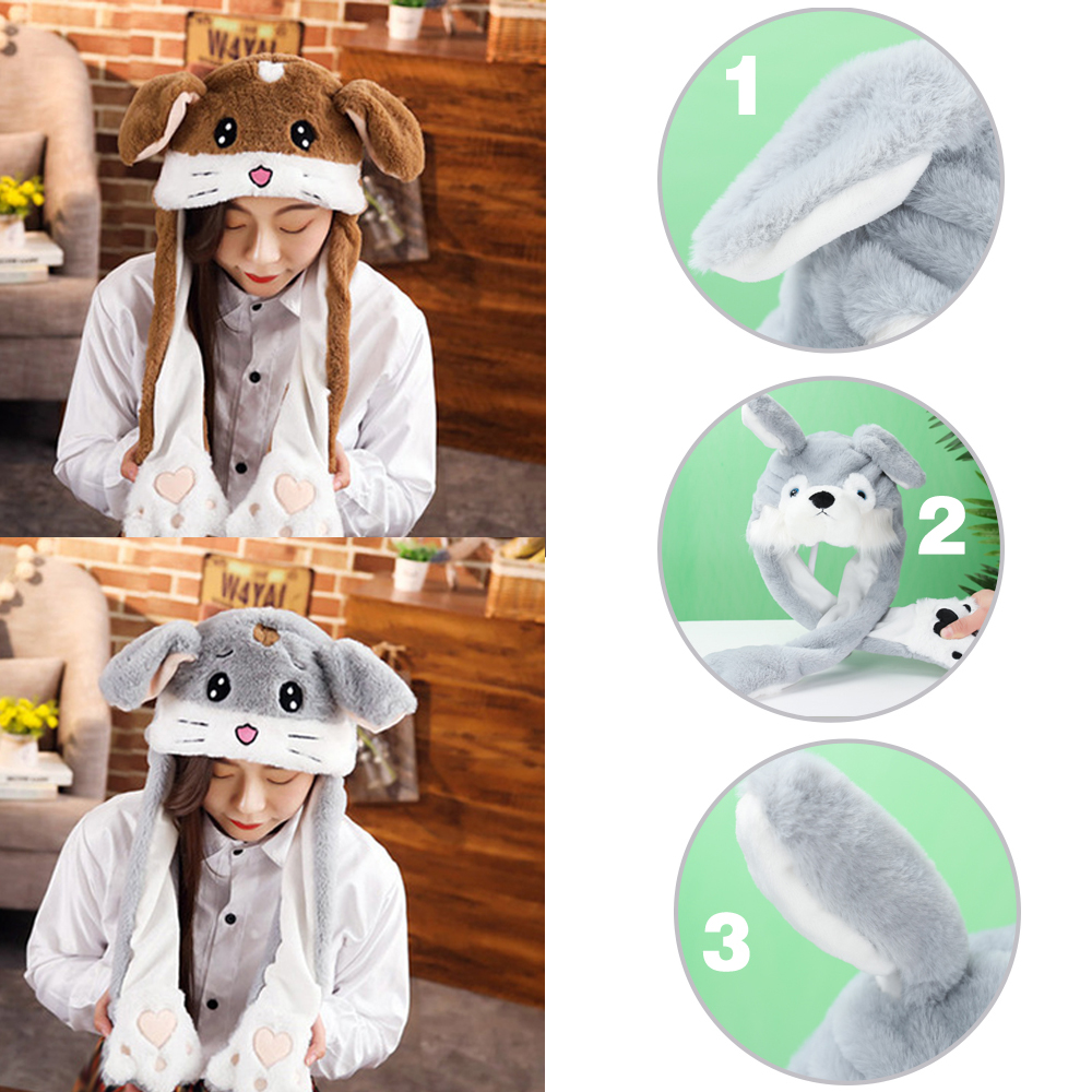 FANGCU272 Winter Warm Soft Moving Jumping Animals Ear Hat Plush Rabbit ...