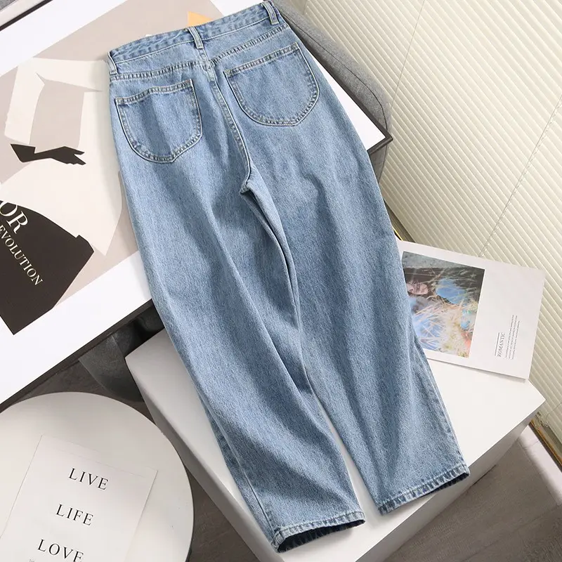 ภาพสินค้าGirlJean Fashion Women's High Waist Drape Denim Wide Leg Trousers Loose Korean Version of The Trend of Wild Straight Slimming Casual Pants จากร้าน wardrobe บน Lazada ภาพที่ 6