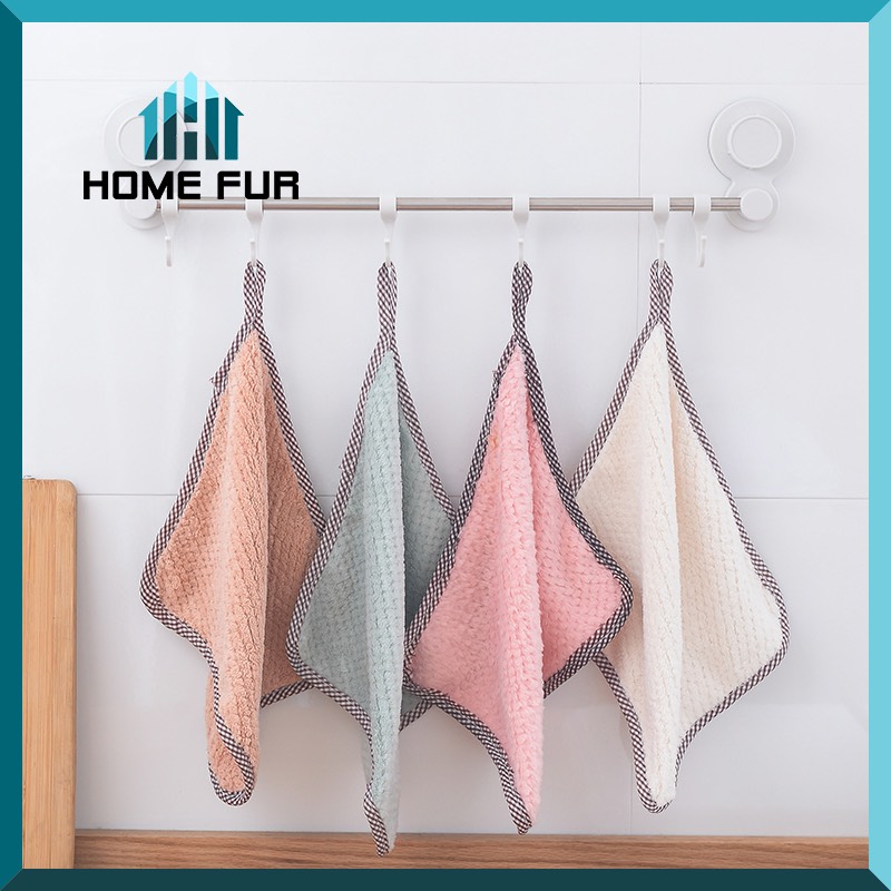 Home Fur  ผ้าเช็ดมือ ผ้าเช็ดทำความสะอาด มี 4 สีให้เลือก (มีหูแขวน )