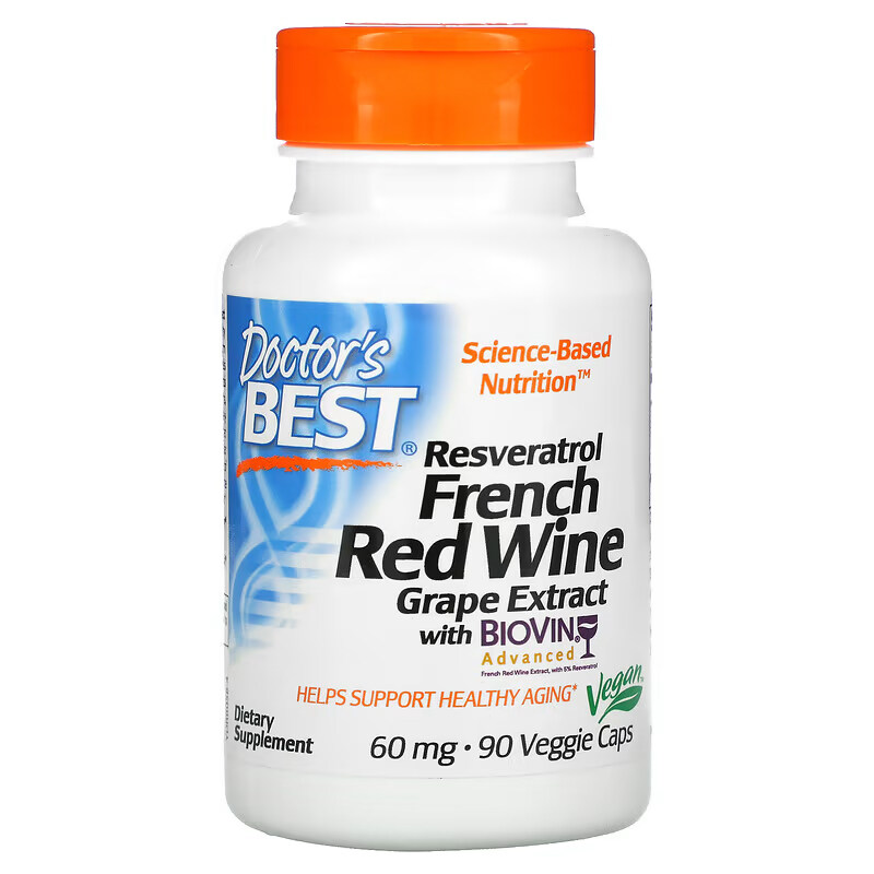 Doctors Best Resveratrol French Red Wine Grape Extract 60 mg 90 Veggie