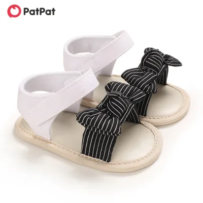 PatPat Baby / Toddler Bowknot Velcro Closure Striped Sandals Shoes-Z