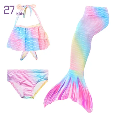 27Kids 3Pcs/set Baby Girl Swimwear Toddler Kid Mermaid Tail Sling Crop Tops Panties Swimsuit Gradient Color Swimsuit