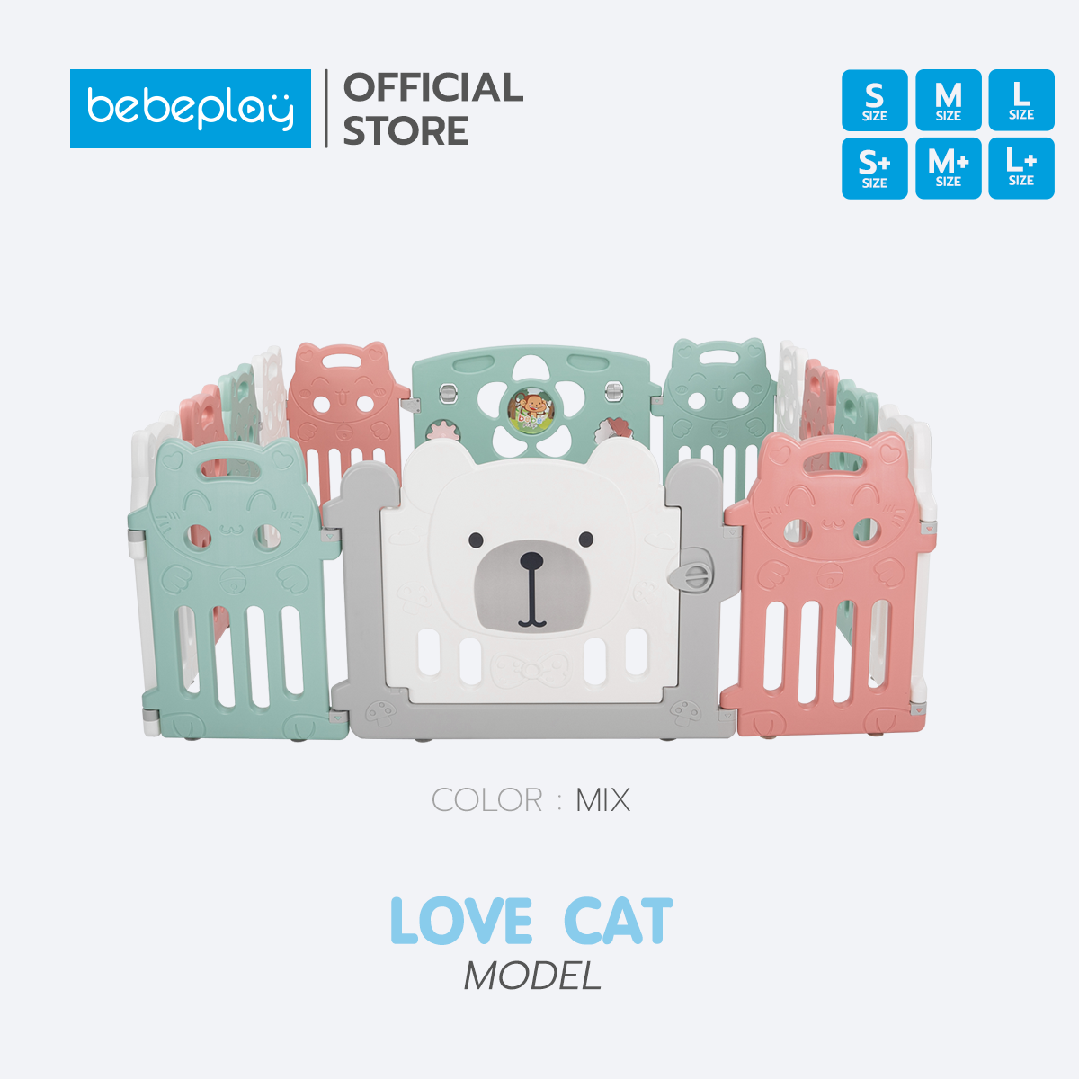 BebePlay คอกกั้นเด็กเกาหลี รุ่น Love Cat ( คละสี ) ผลิตจากวัสดุ HDPE / Food Grade สินค้ามีรับประกัน รั้วกั้นเด็ก ที่กั้นเตียง