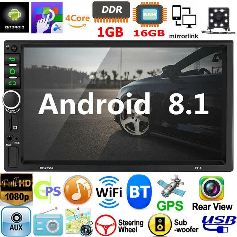 7/" 2DIN 1080P Quad Core Android 8.1 voiture MP5 GPS BT WiFi USB Radio FM avec caméra