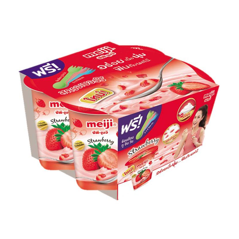 เมจิ โยเกิร์ต รสสตรอว์เบอร์รี 135 กรัม x 4 ถ้วย/Meiji Strawberry Yoghurt 135g x 4 Cups