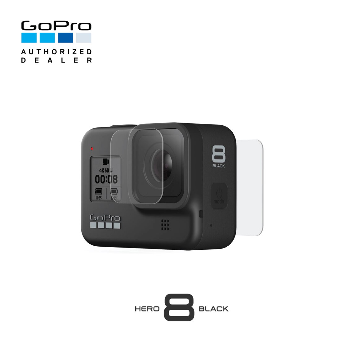 GoPro Tempered Glass Lens + Screen Protectors ฟิล์มกระจกป้องกันรอยหน้าเลนส์และหน้าจอ สำหรับ HERO8 Black มีให้อย่างละ 2 ชุดในกล่อง